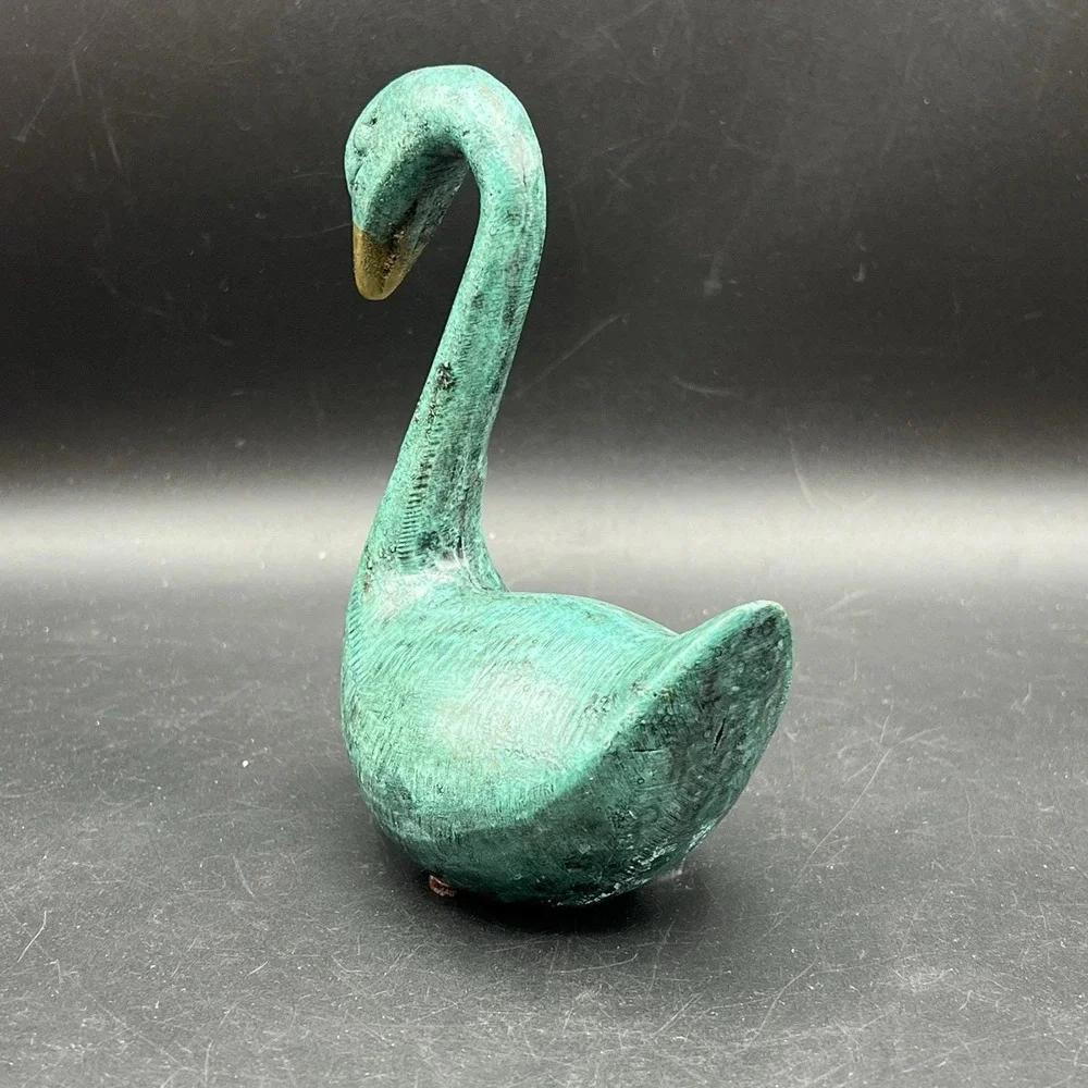 Vintage Verdigris Brass Swan Bird Blue Green Gold Decor‎ Heavy 5